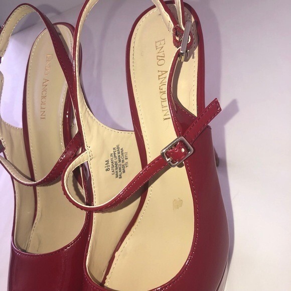 Enzo Angiolini Red Patent Leather Peep Toe Slingback Platform Heels - Picture 7 of 16